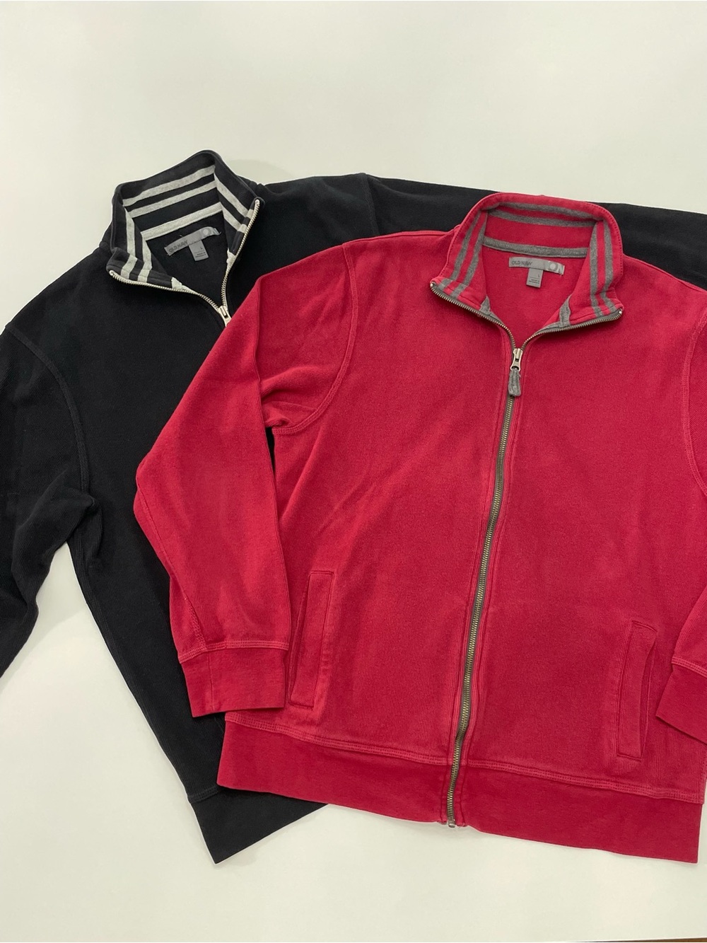 Old Navy Full-Zip Knit Cotton Jackets Red Black Y2K Athletic VTG Dad Mens L